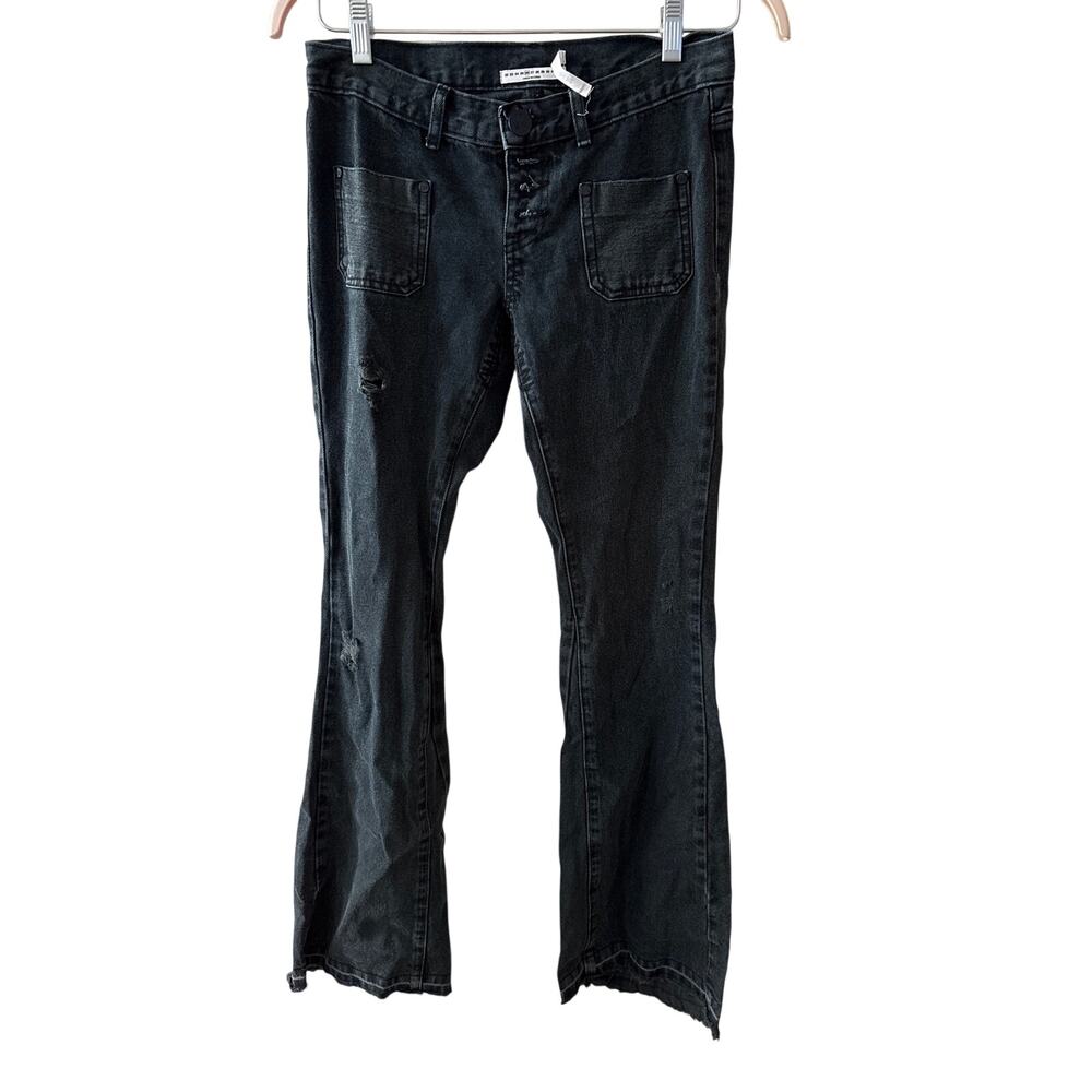 NWT One Teaspoon Sz 26 Le Cats Flare Leg Fox Black Button Fly Patch Pocket Jeans